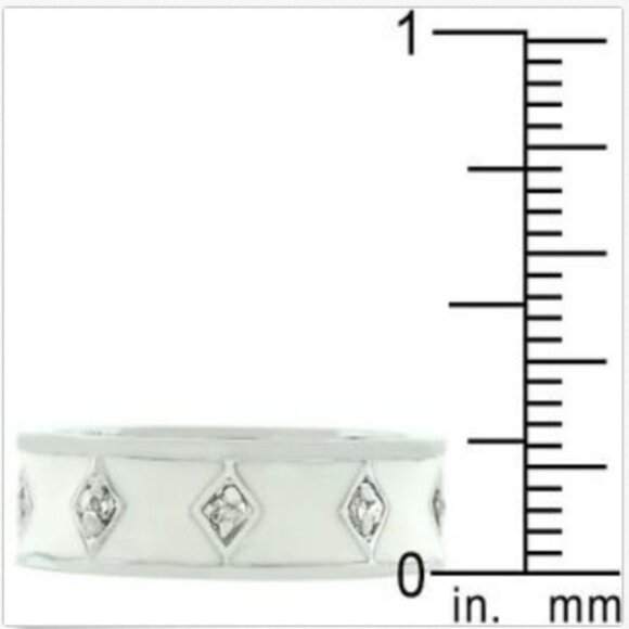 Silver Art Deco Ring Size 5 White Enamel Band Rhodium Vintage Style Plated - Picture 6 of 8